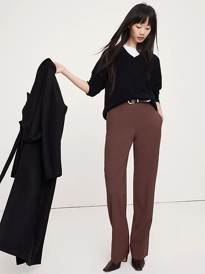 High-Rise Modern Straight Italian Lightweight Wool Pant