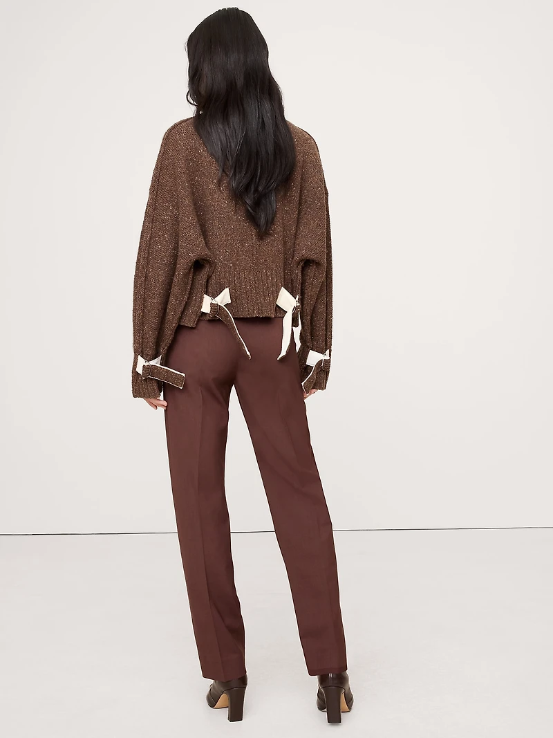 High-Rise Slim Italian Lightweight Wool Ankle Pant