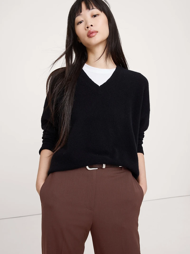 High-Rise Modern Straight Italian Lightweight Wool Pant