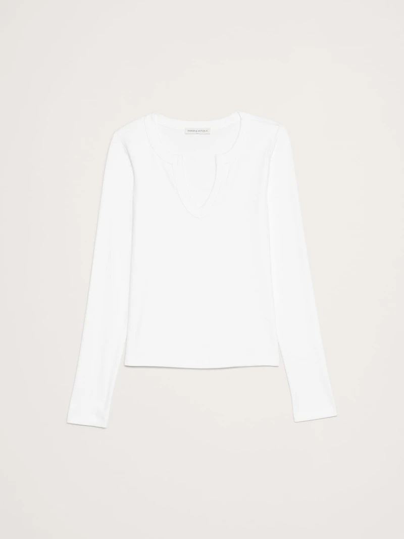 Ribbed Split-Neck T-Shirt