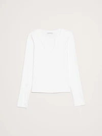 Ribbed Split-Neck T-Shirt