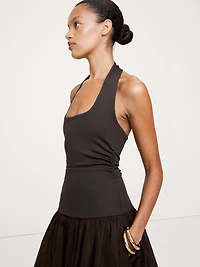 Jersey & Taffeta Halter Maxi Dress