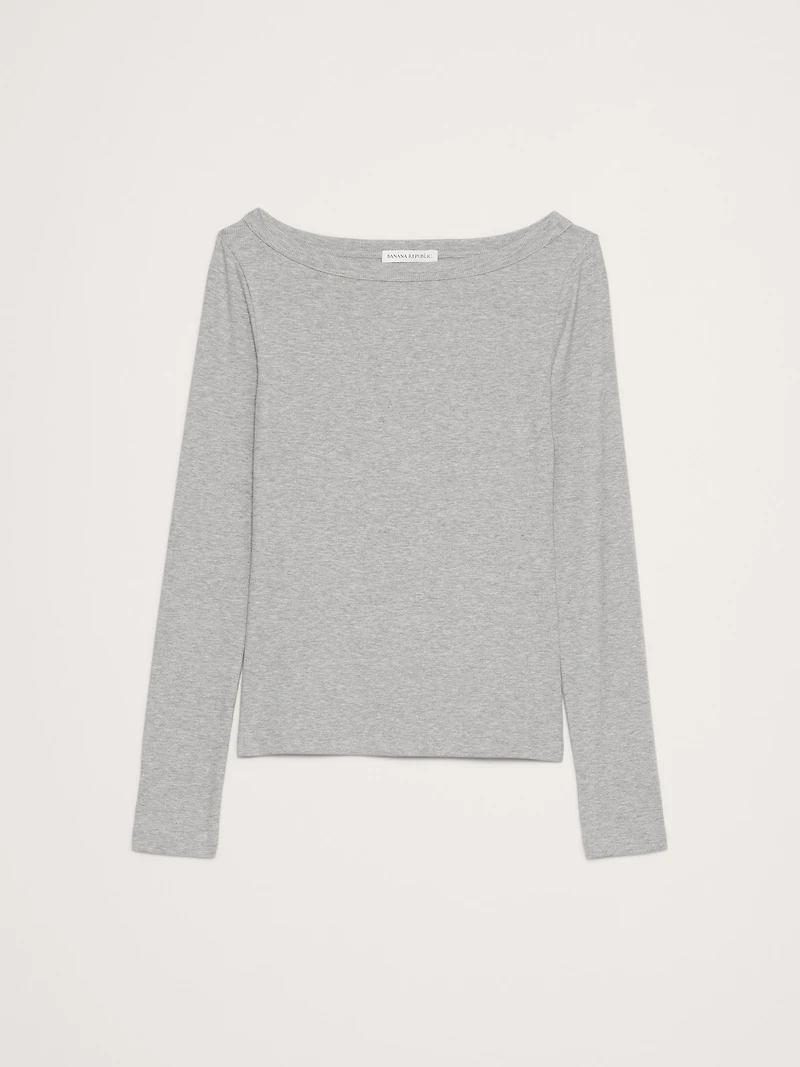 Ribbed Boat-Neck T-Shirt