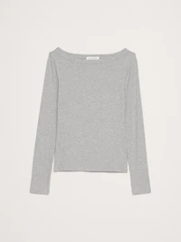 Ribbed Boat-Neck T-Shirt