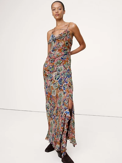Georgette Cowl-Neck Maxi Dress