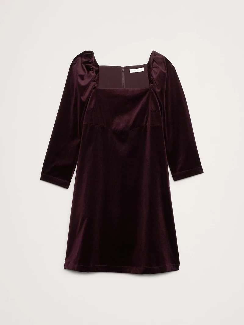 Velvet Puff-Sleeve Mini Dress
