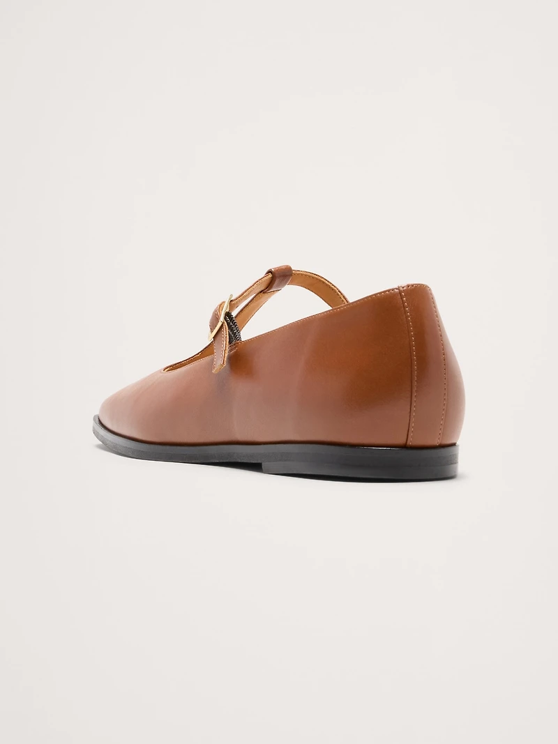 Italian Leather Square-Toe Mary Jane Flats