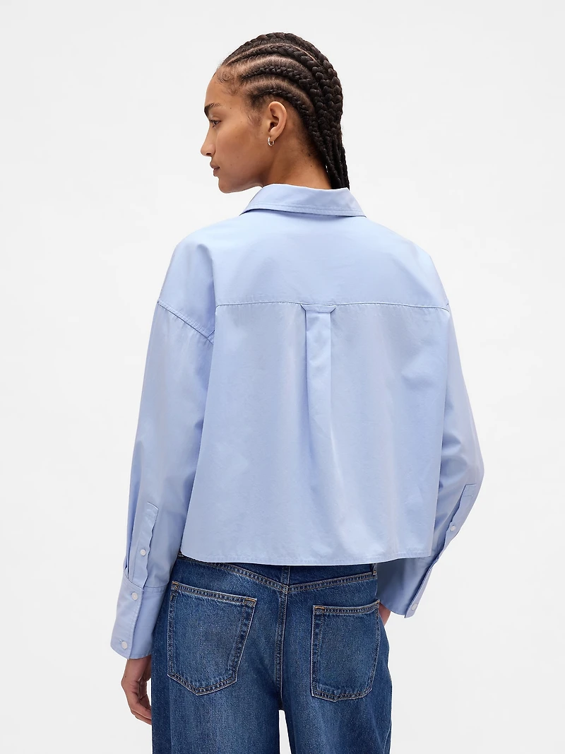 Organic Cotton Embellished Straight-Hem Crop Shirt