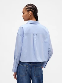Organic Cotton Embellished Straight-Hem Crop Shirt