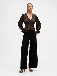 Eyelet V-Neck Peplum Top