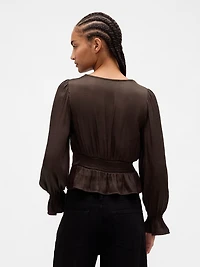 Eyelet V-Neck Peplum Top