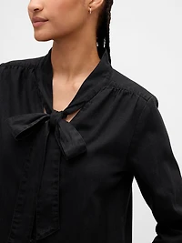 Denim Tie-Neck Shirt