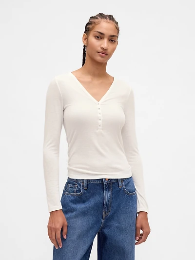 Sheer Rib Henley T-Shirt