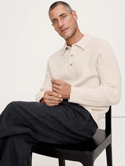 Bouclé Ribbed Sweater Polo
