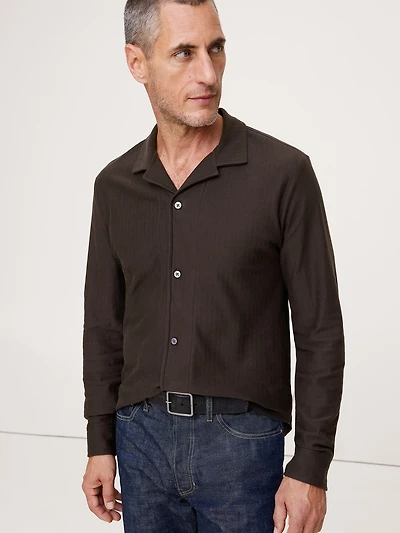 Herringbone Cotton Long-Sleeve Resort Shirt