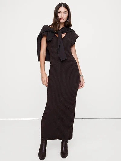Merino-Cotton Maxi Dress with Open Back