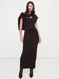 Merino-Cotton Maxi Dress with Open Back