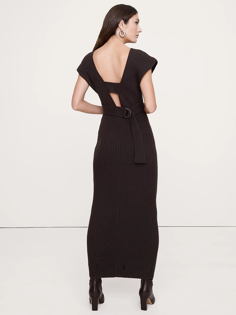 Merino-Cotton Maxi Dress with Open Back