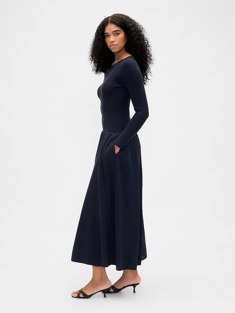 Mixed Media Drop-Waist Maxi Dress