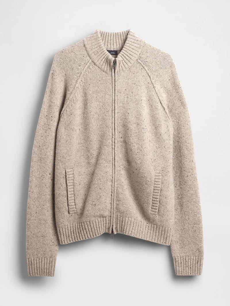 Wool-Blend Zip Cardigan Sweater