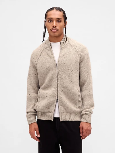 Wool-Blend Zip Cardigan Sweater