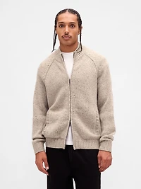 Wool-Blend Zip Cardigan Sweater