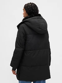 Faux Fur-Trim Midi Puffer Jacket