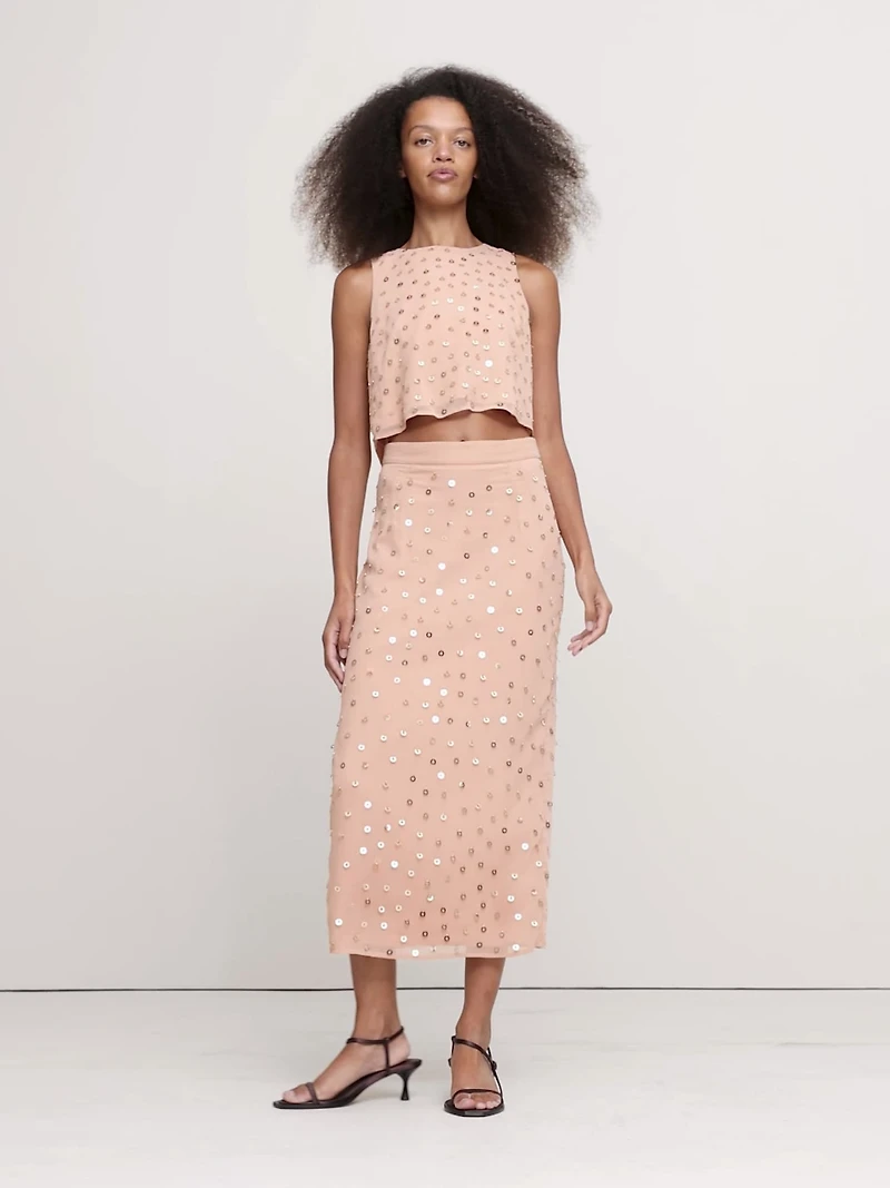 Embellished Chiffon Midi Skirt