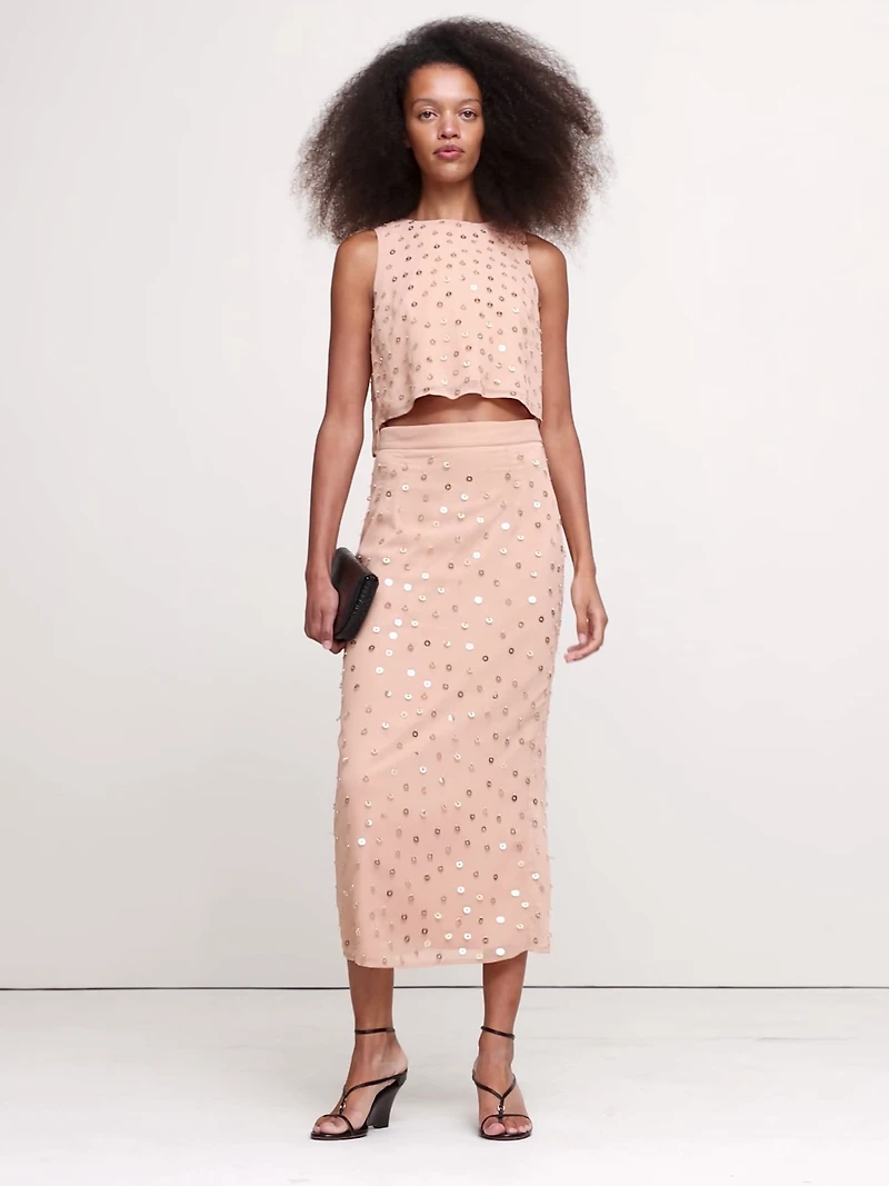 Embellished Chiffon Open-Back Tank