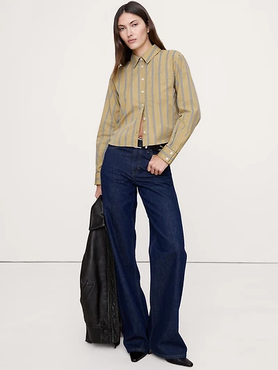 Cotton Poplin Ruffle-Back Shirt