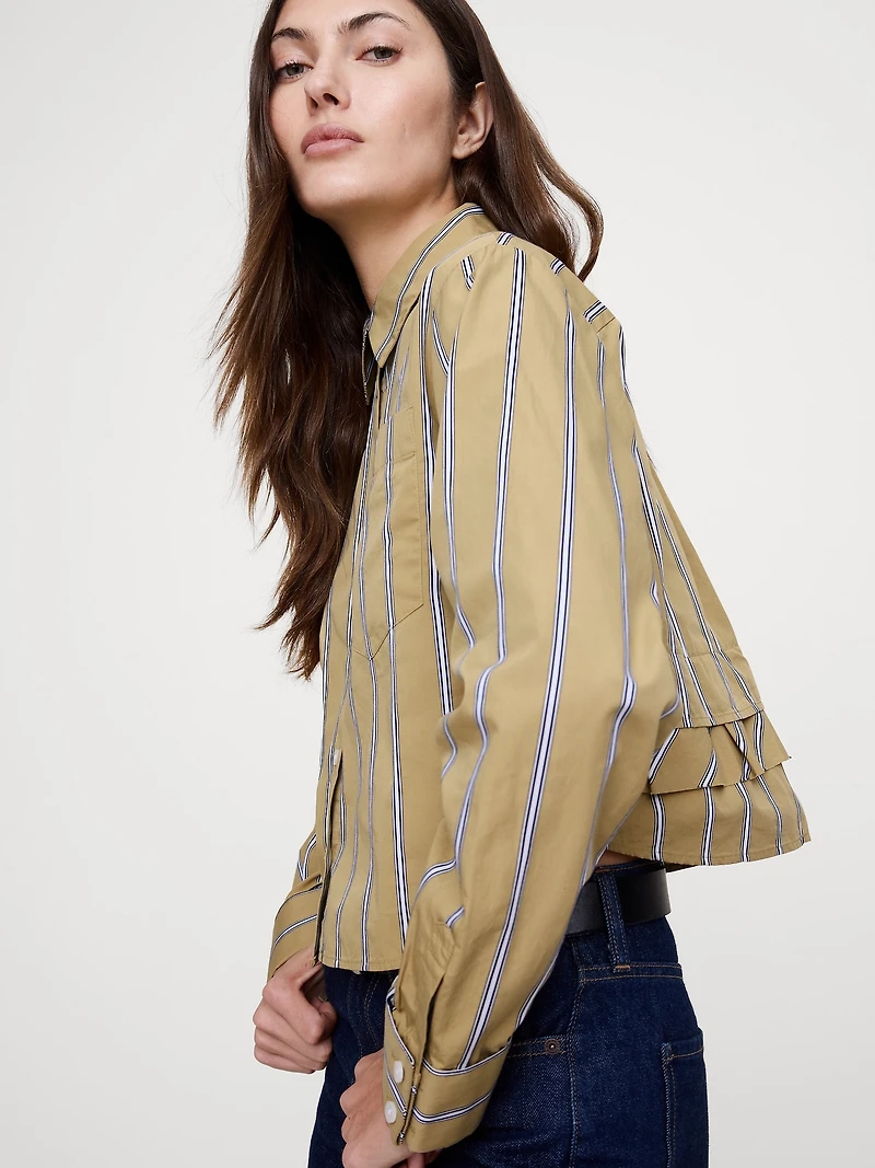 Cotton Poplin Ruffle-Back Shirt
