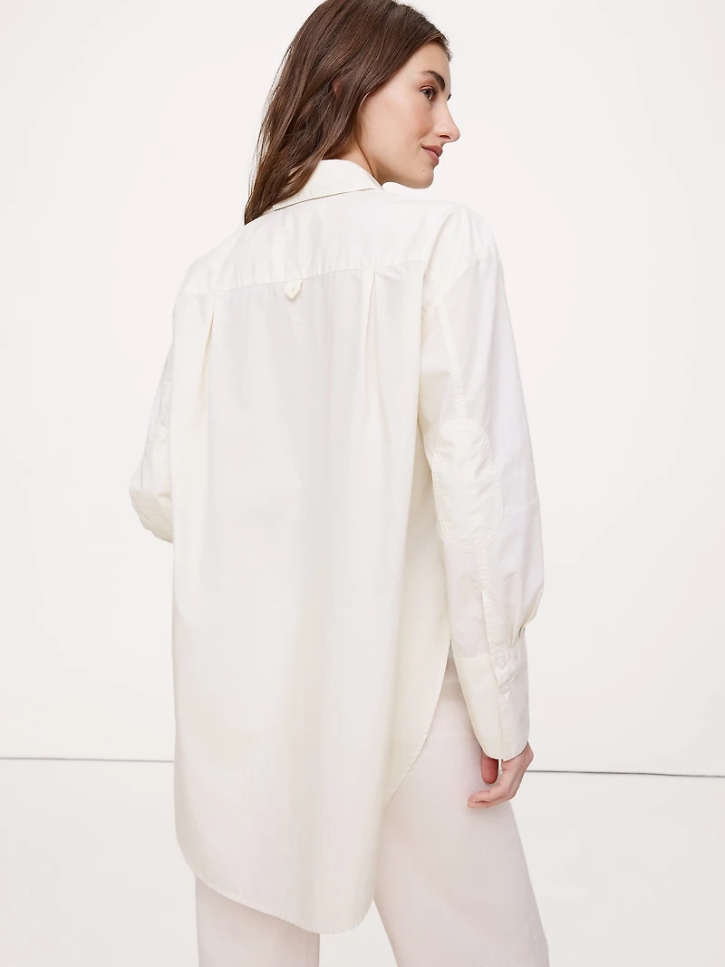 Cotton Poplin Curve-Hem Shirt