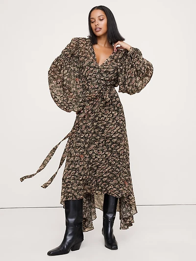 Georgette Puff-Sleeve Maxi Dress