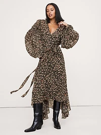 Georgette Puff-Sleeve Maxi Dress