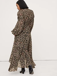 Georgette Puff-Sleeve Maxi Dress