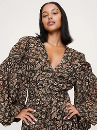 Georgette Puff-Sleeve Maxi Dress