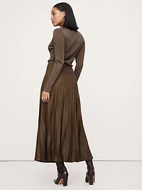 Pleated Metallic Sweater Skirt