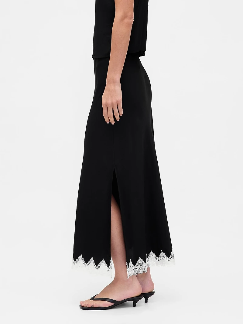 Lace-Trim Maxi Skirt