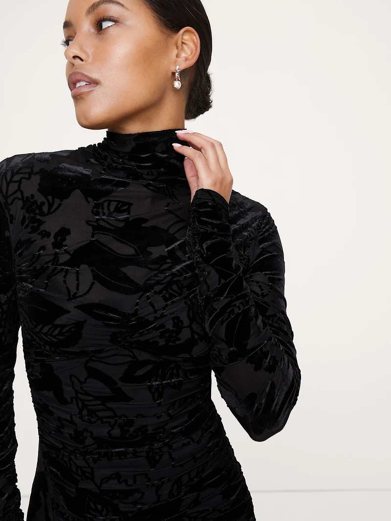 Burnout Velvet Ruched Mini Dress