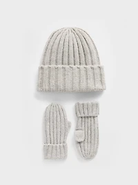 Ensemble de bonnet et mitaines en ticot côtelé Effet cachemire pour Bébé Tout-petit
