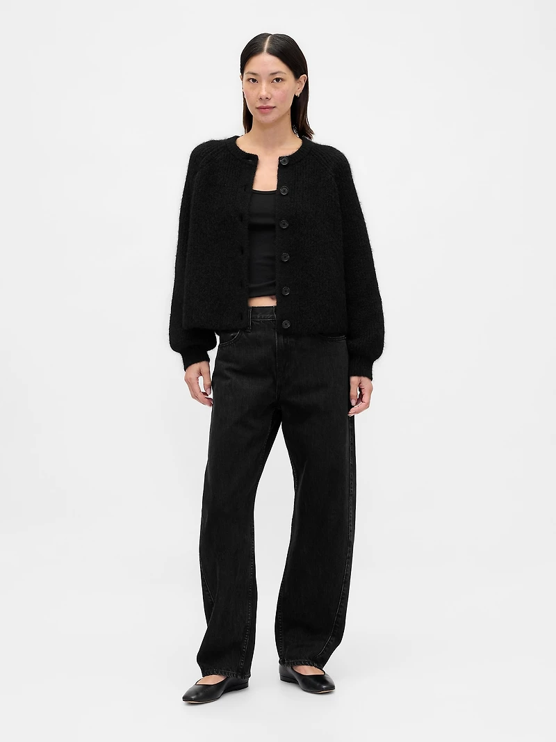 Fuzzy Shaker-Stitch Cardigan