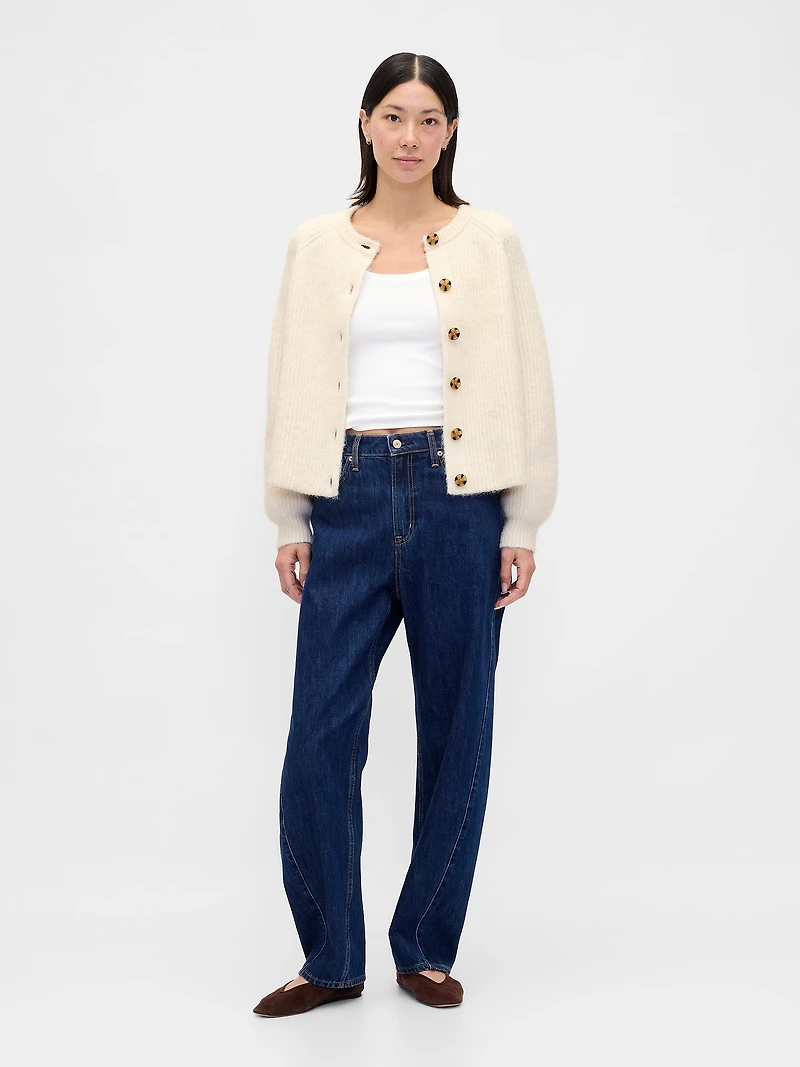 Fuzzy Shaker-Stitch Cardigan