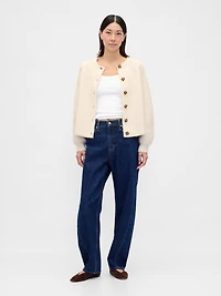 Fuzzy Shaker-Stitch Cardigan