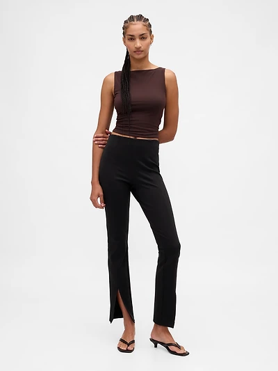 High Rise Double Knit Split-Hem Flare Pants