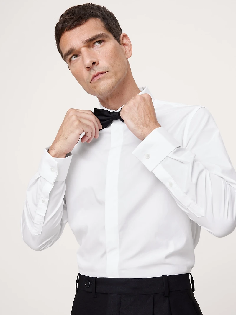 Slim-Fit Cotton Poplin Tuxedo Shirt with Cutaway Collar