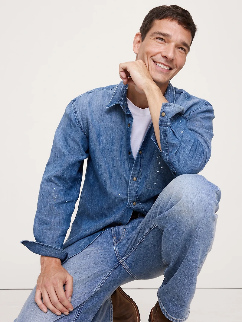 Relaxed-Fit Paint Splatter Cotton-Hemp Chambray Shirt