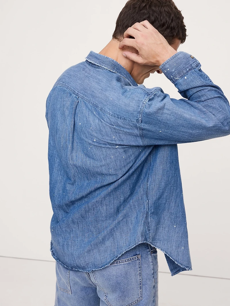 Relaxed-Fit Paint Splatter Cotton-Hemp Chambray Shirt