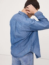 Relaxed-Fit Paint Splatter Cotton-Hemp Chambray Shirt
