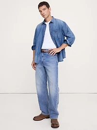 Relaxed-Fit Paint Splatter Cotton-Hemp Chambray Shirt