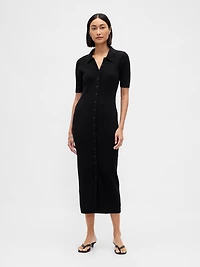CashSoft Rib Collared Midi Cardigan Dress